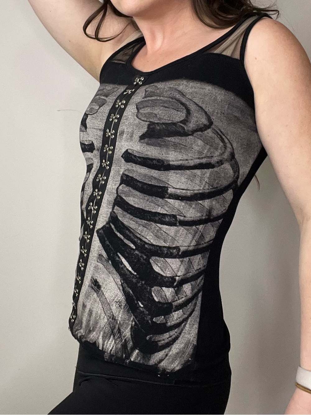2000s Y2K Vintage Teenage Runaway Black Ribcage Mesh-Back Tank Top Punk - Picture 12 of 12